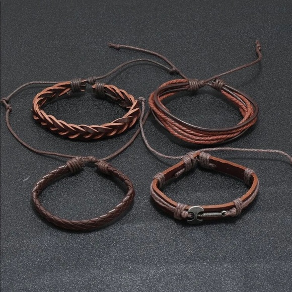 Axe Brown Leather Bracelet Set Mens - Picture 3 of 5